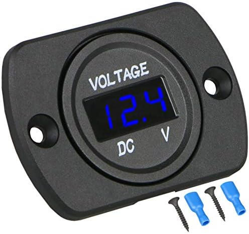 DC 12V 24V Car Voltmeter LED Digital Display Voltmeter Panel, Waterproof Digital Round Panel Voltage Tester Gauge Meter with Terminals for Boat Marine Vehicle Motorcycle Truck ATV UTV (Blue Light)