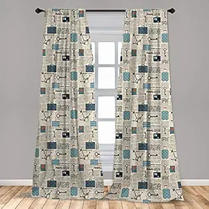 Lunarable Old Newspaper Curtains, Retro Styled Travel Vacation Theme Vintage Suitcases Keys Dot Text, Window Treatments 2 Panel Set for Living Room Bedroom, Pair of - 28