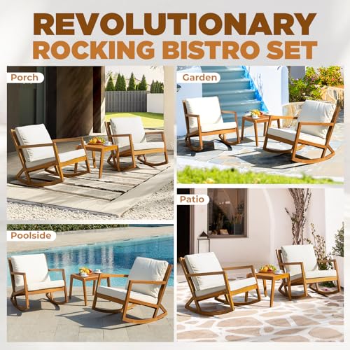 IDZO Rocking Chairs Design Heavy Duty 400lbs Capacity Wood Patio Bistro Set 3 Piece Outdoor by IDZO - Used condition - Image 6