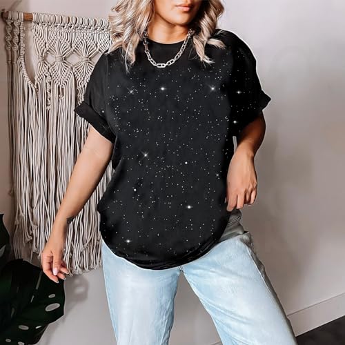 Oversized Sparkly Glitter Shirts for Women Sparkle Bling Rhinestones T Shirts Trendy Loose Casual Basic Tees Tops4