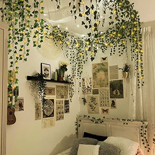 14 Pack Artificial Ivy Garland Fake Vines For Room Decor With 100 Led String Light Ivy Garland Artificial Hanging Plants Faux Greenery Leaves Bedroom Aesthetic Decor For Home Garden Wall Wedding #TOP5