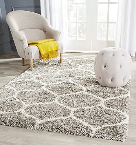 Image of Moroccan Design Microfiber Hand Woven Shaggy Carpet Collection with 2 inch Pile Height Carpet for Living Room Size 8x11 feet coular Lgrey /Ivory