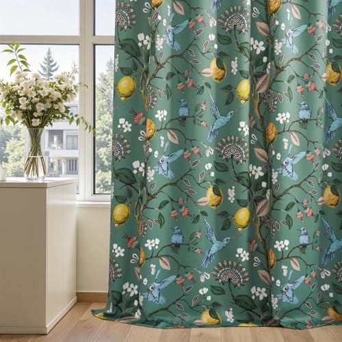 Image of Floral Pinch Pleat Curtains 102 Inches Long,Extra Long Lemon & Hummingbird Blackout Drapes for High Ceilings Living Room Bedroom Farmhouse Sage Green, 2 Panels