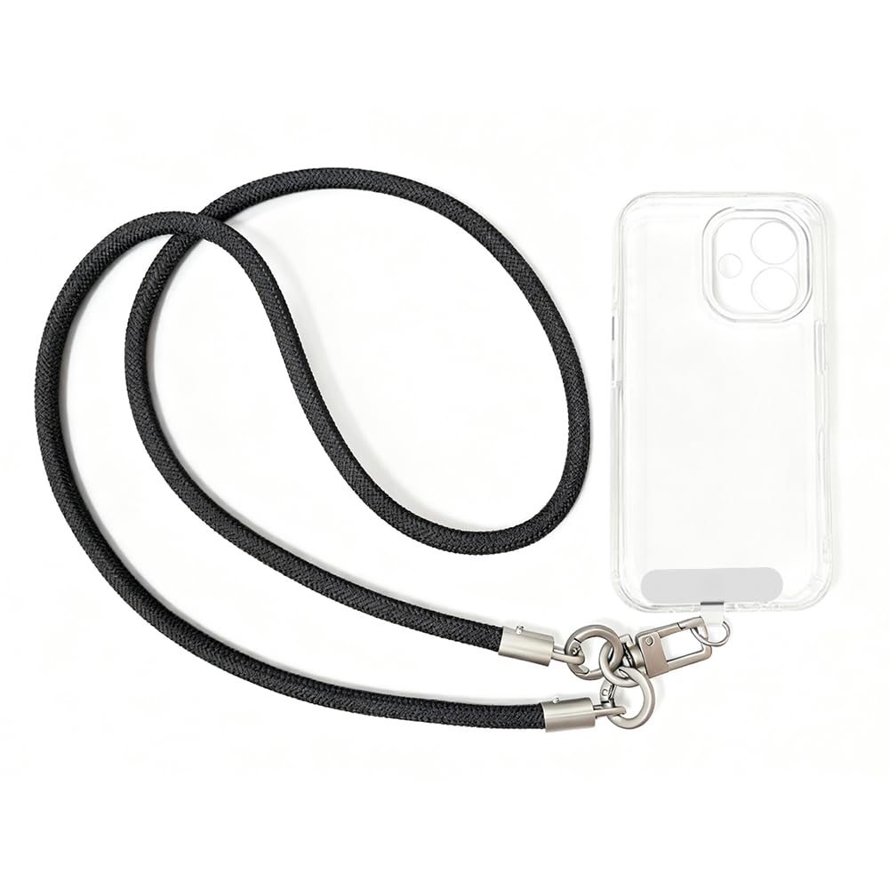 DIY Phone Lanyard Kit, Adjustable Mobile Safety Strap with Metal Buckle, Black Rope, Phone Tether Pad & Screwdriver for Self-Assembly, Anti-Theft Neck Strap for Most Mobile Phones