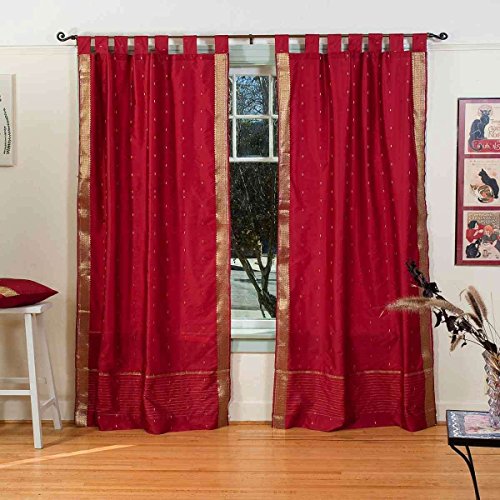 Indian Selections Maroon Tab Top Sheer Sari Curtain/Drape/Panel - 43W x 63L - Piece Indian Selections Maroon Tab Top Sheer Sari Curtain/Drape/Panel - 43W x 63L - Piece