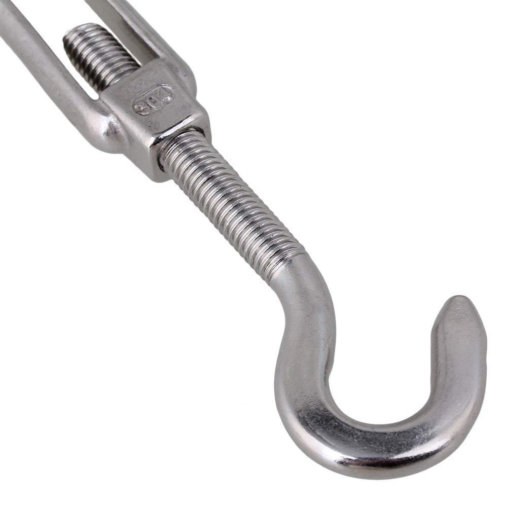 POFET - Lot de 4 tendeurs M10 en acier inoxydable 304 pour câbles métalliques, avec un crochet à chaque extrémité, forte tension, kit d'outils résistants pour tendre les câbles