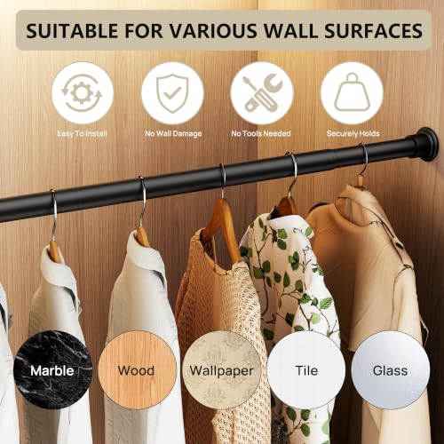 Image of Tension Curtain Rod by EZFurni, 28 to 42 Inch, Adjustable Curtain Rods No Drilling, Heavy Duty Tension Rod, Anti-Slip Spring Loaded Curtain Rods for Window, Closet, Door, Black