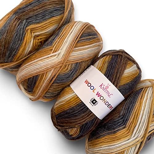 Image of Wool Wonders Yarn for Crocheting, 4-Pack (640Yds / 400G), Free Patterns - Wool Yarn for Knitting - Aran /Heavy #4 Medium Worsted Weight - Navy Hazelnut