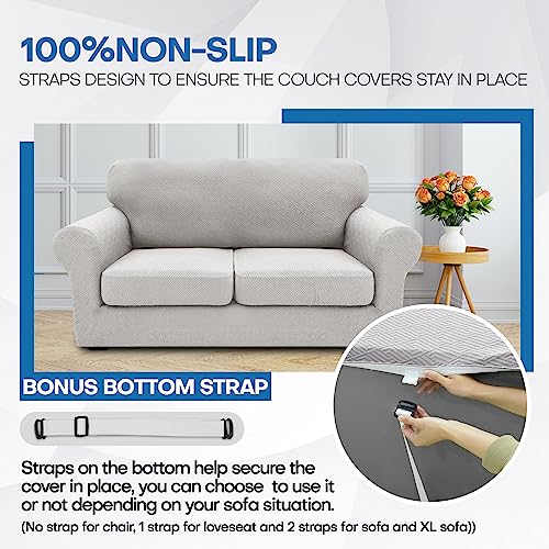 XINEAGE 2025 New 4 Pieces Extra Large Couch Covers for 3 Cushion Sofa Super Stretch Sofa Cover for 3 Large Seat Cushion Universal Slip Cover for Living Room (Silver Grey), 91"-110"(3 Cushions)
