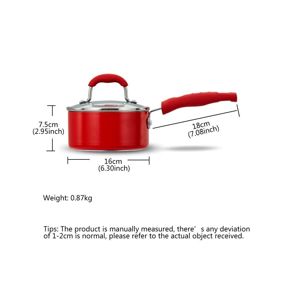 Rondel aluminiowy z pokrywką ze szkła hartowanego, silikonowy uchwyt Stay Cool do indukcji/gazu, Multicook 16 cm (6,3 cala), czerwona patelnia interesting