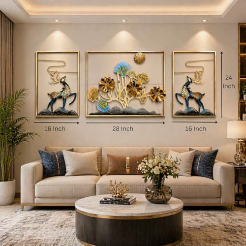Image of Framing Hub Metal Multicolor Big Deer Leaf Wall Decor Vertical Frame | Artistic Wall Hanging for Living Room Office (Size 22x42 Inch)