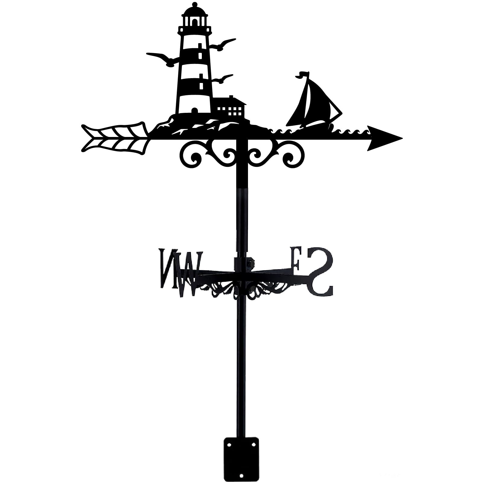 Leuchtturm Wetterfahne Außen Garten Wetterhahn Schwarz Segelboot Muster Eisen Dekorativ Windrichtungsanzeiger Werkzeug Für Bauernhof Schuppen Hof Dach Dekoration 9,9 x 14 Zoll