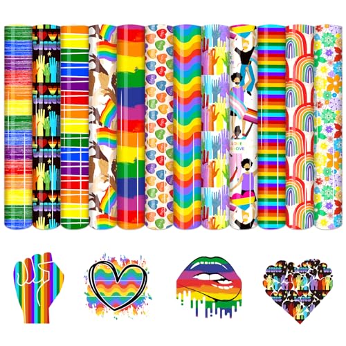 HTVSTD LGBT Pride Proud HTV Vinyl - 12 Sheets 12x 10Pride Month Heat Transfer Vinyl Rainbow Patterned HTV Proud Ally Iron on Vinyl for Fabrics
