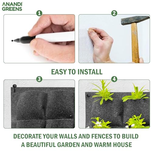 Image of Anandi Green's 400 GSM GeoFabric Vertical Hanging Outdoor Wall Planter for Hold Living or Artificial Plants, Flowers, and Herbs, Great Decor for Gardens 18-Pocket