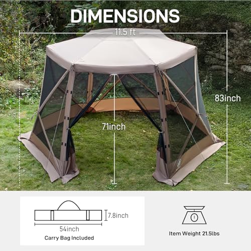 Image of EVER ADVANCED Pop up Screen House Tent for Camping 11.5 x 9.8 ft, Instant Screened Gazebo Canopy with Netting, Portable Shelter Enclosure for Outdoor, Backyard, Khaki