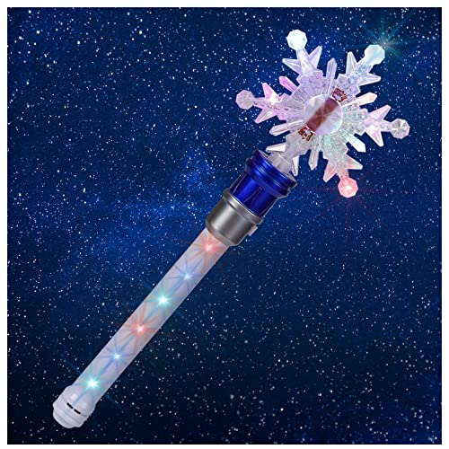 Fleeting Time Light Up Frozen Snowflake Wand- Snowflake Spinning Wands Magic Wand Rotating Toy for Girls and Boys Magic Princess Sensory Toys Christmas & Birthday Gift (Blue)