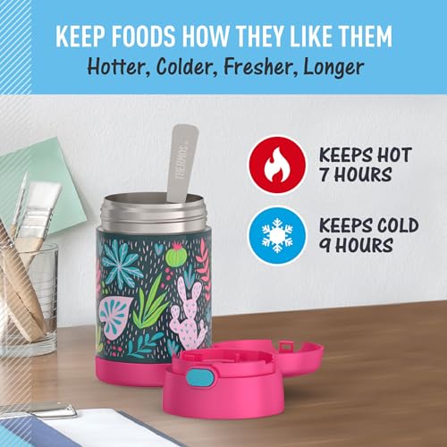 Image of THERMOS FUNTAINER Insulated Food Jar - 16 Ounce, Tropical Foliage - Kid Friendly Food Jar with Foldable Spoon