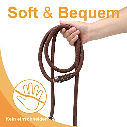 Hundeleine Doppelleine für Mittelgroße Große Hunde Führleine 3m Verstellbar mit 2 Karabiner Leine Hund Robust Nylon Dog Leash Multifunktionale Hundeleine 3 Meter lang x 1,4 cm Braun
