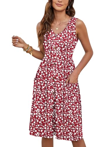 Image of MOLERANI Women Summer Dresses Sleeveless Casual Loose Swing Button Down Midi Dress with Pockets