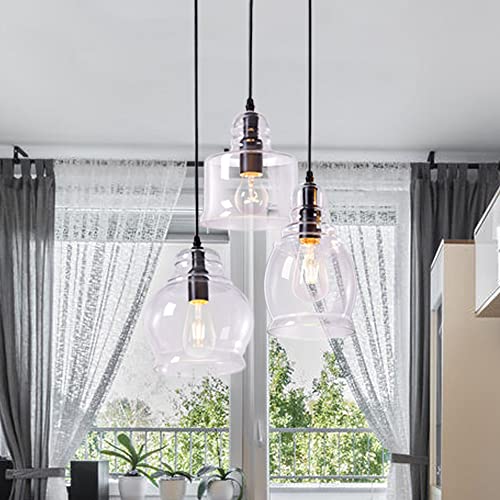 Wellmet Suspension Verre 3-Flammes Noir Lustre Verre Suspension Table à Manger Réglable en Hauteur 157cm long Escalier Suspension Vintage Salon Lampe Moderne Suspendu Plafonnier Cristal Loft Rétro Cover