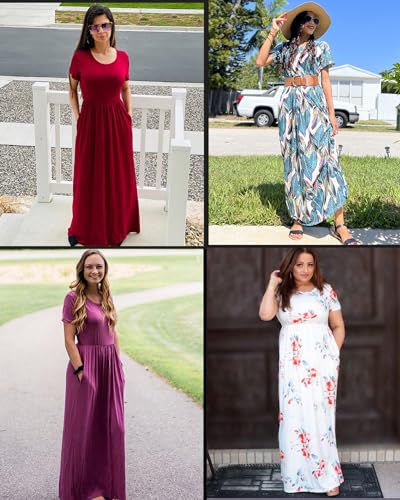 Image of AUSELILY Women's Classic Short Sleeve Loose Plain Casual Long Maxi Dresses for Women 2026