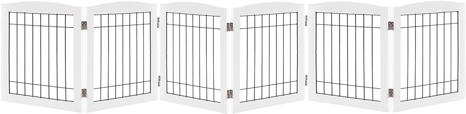 LZRS Sturdy Wood Pet Gate, freestanding Wire pet gate, Foldable Stair Barrier pet Exercise for Most Furry Friends, Gate for Stairs, White,24" Height-6 Panels