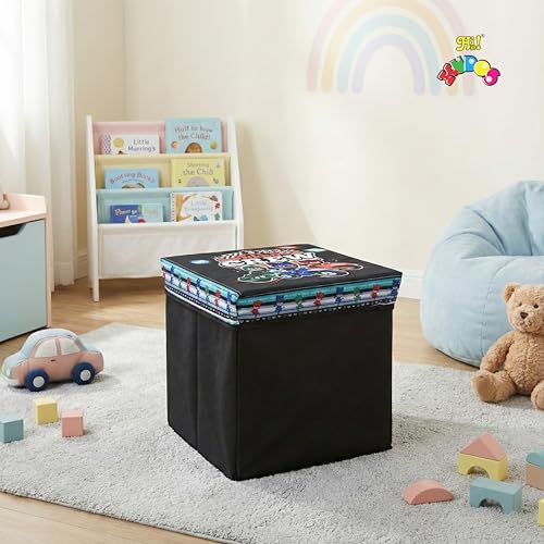 Image of Kudos Kids PJ Masks Print Foldable Storage Box | Non-Woven Fabric Toy Storage Basket | Multipurpose Clothes & Laundry Organizer with Lid (Black)