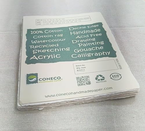 CONECO HANDMADE PAPER® A2 Artist Grade Deckle Edge Watercolor Papers,100% Cotton, 320 GSM, Neutral - 5 Sheets…