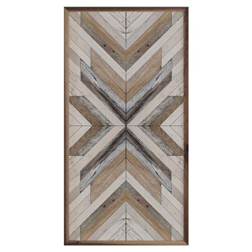 Kendrick Home Wood Wall Art - Pattern Washed Driftwood, Geometric Wooden Wall Art Decor, Framed Farmhouse Wall Art, 12