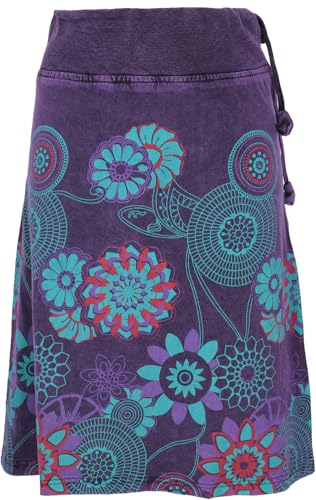GURU SHOP Minifalda chic colorida retro mandala algodón falda   lila mujer algodón, morado, 42
