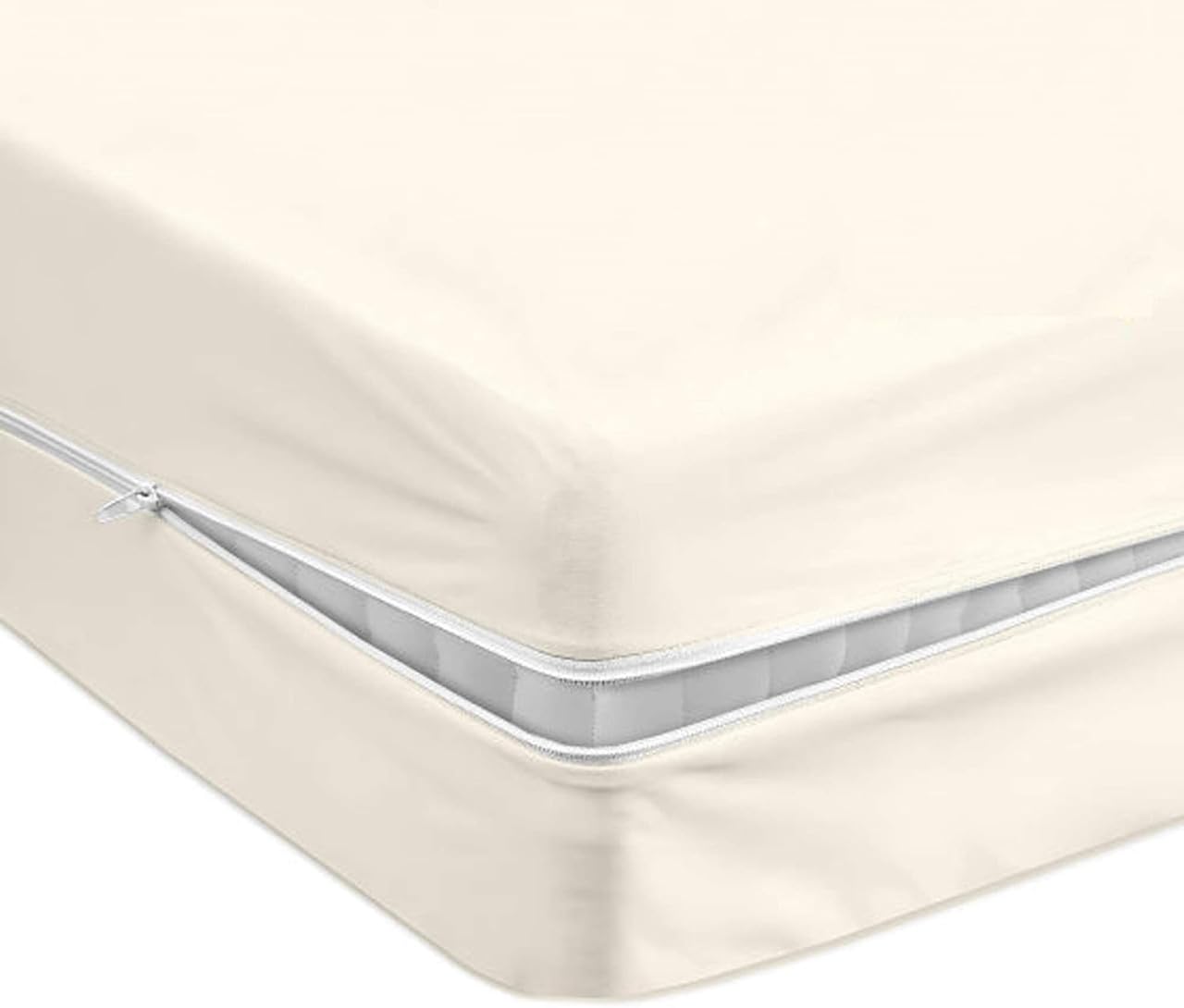 KANCHI DECOR Zipper Fitted Bedsheet – 1 Piece Premium Microfiber Sheet Only, Ultra Soft & Breathable, 10" Inch Extra Deep Pocket with 6-Sided Secure Coverage, Ivory | Double Bed (78x48) Inch 2