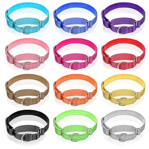 12 Pcs Martingale Collar for Medium Dogs Reflective Dog Collar with Durable Metal Buckle Adjustable Nylon Pet Prevent Slipping Out for Pupplies, 12 Colors(Medium)