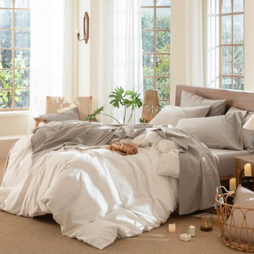 Image of MooMee Sheet Set 100% Washed Cotton Linen-Like Extra Deep Pocket King