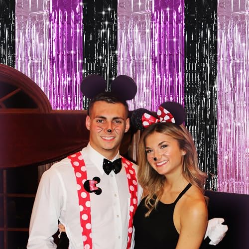 Image of TONIFUL Black Pink Hot Pink Door Streamers,Black and Pink Photo Booth Backdrop Metallic Streamers Foil Fringe Curtain for Birthday,New Year,Graduation,Grad,Baby Shower Party Streamers Decoration