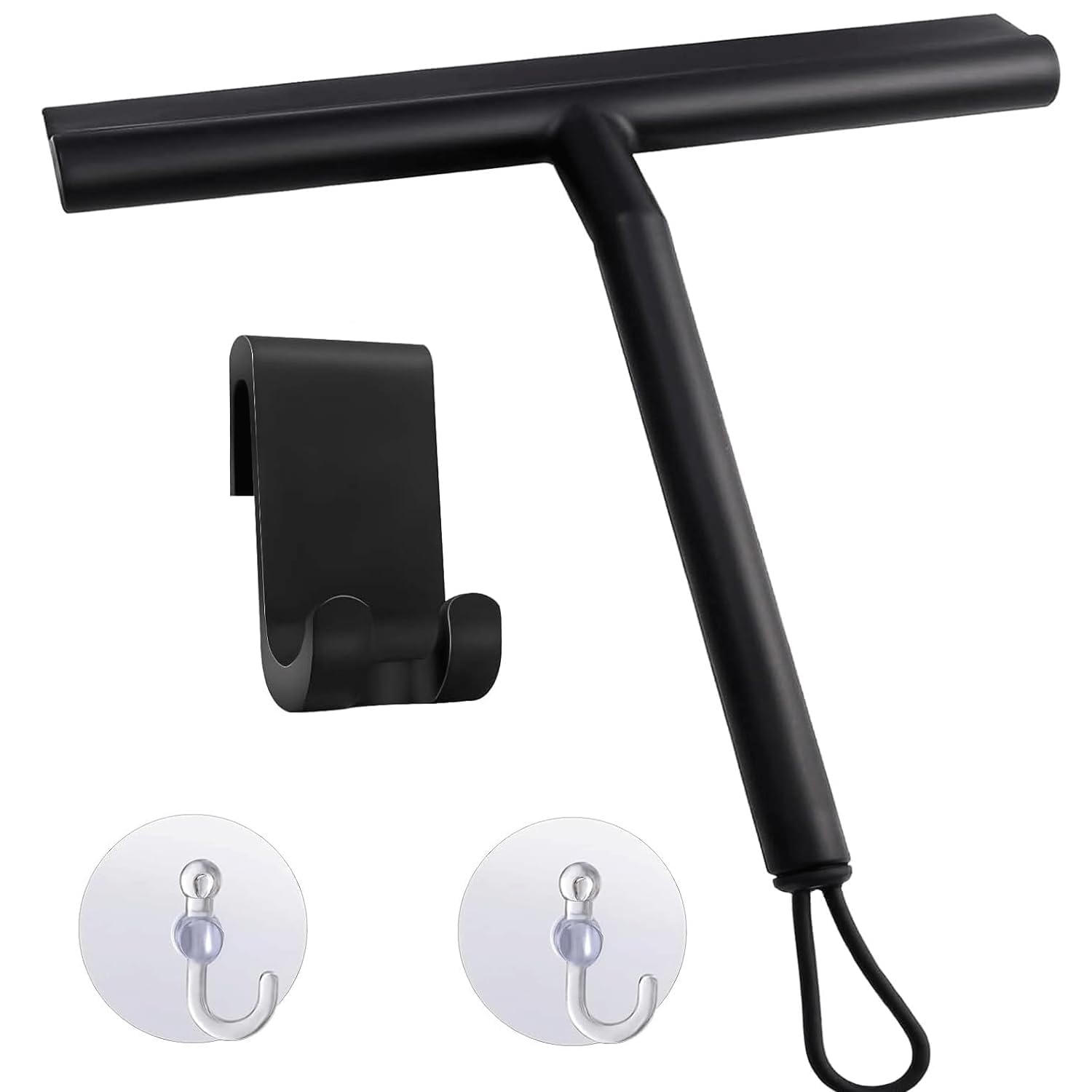 8 Inch Shower Squeegee, Window Glass Cleaner Wiper with Suction Cup Hook, Bathroom Shower Scraper for Mirrors, Glass Doors & Car Windows