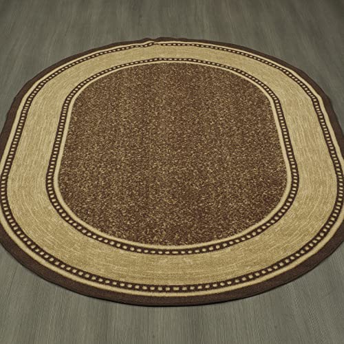 Machine Washable Bordered Design Non-Slip Rubberback 5X7 Traditional Area Rug For Living Room, Bedroom, Kitchen, Dining Room, 5' X 6'6" Oval, Brown #TOP1