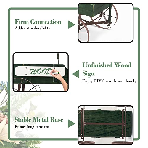 Dragosum Wooden Wagon Wheel Decor, Small Decorated Cart Garden Planter With Divider And Handle, Porch Decorations Indoor/Outdoor Planting Pots, Flower Box Wishing Wells Backyard Balcony Patio Green #TOP3