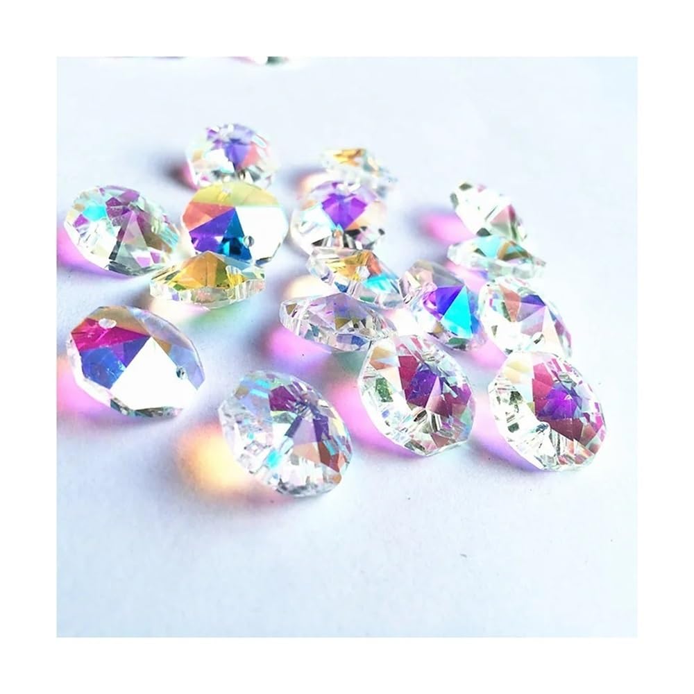 Perles octogonales en verre transparent AB 14mm, 500 pièces/lot, dans 2 trous for perles de cristal, décoration de brins