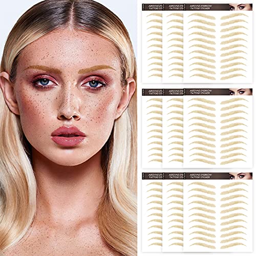 Aresvns Blonde Eyebrow Tattoo Stickers 9 Sheets Lifelike Eyebrow Transfers Sticker for Makeup, Ecological Eyebrows for Blonde Women Girls