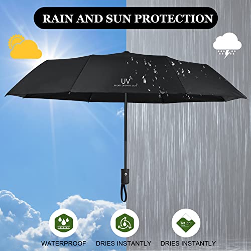 Vicloon Regenschirm, Taschenschirm Auf-Zu-Automatik, Regenschirm Sturmfest, 210T Teflon-Beschichtung, lLeicht, Stark, für Herren und Damen (Elegantes Schwarz) 5