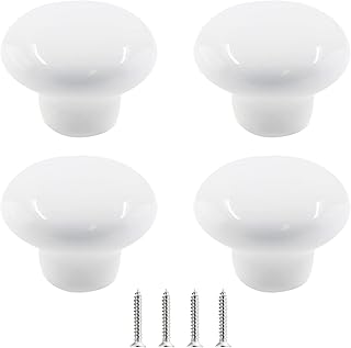 Kemcatui 4 Pieces White Cabinet Knobs Ceramic Knobs, Round Drawer Knobs Dresser Knobs with Screws Furniture Knobs Door Knob Handle for Kitchen Office Bathroom Handles Knobs - 32mm / 1.25"