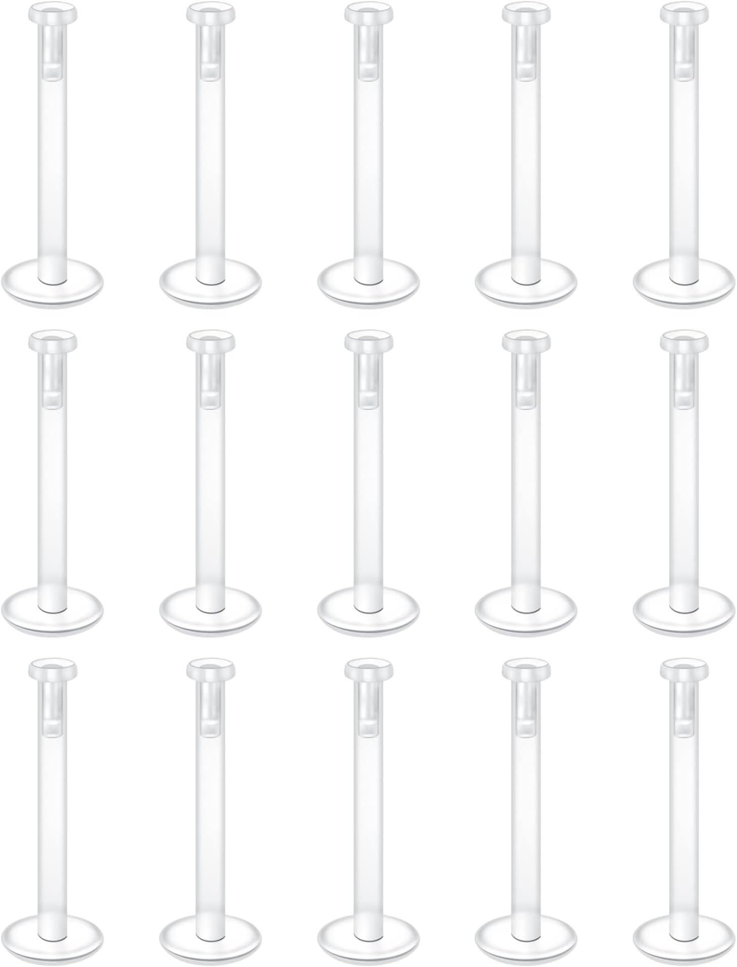 Ashley Pack of 15 Lip Piercing Plastic Labret Studs Bioflex 6-12 mm Flexible Plastic Piercing Tragus Helix Ashley