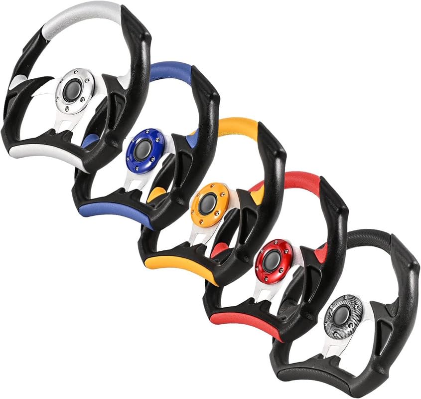 Image of Universal Racing Steering Wheel, 6 Bolt Anti-Slip Leather and Aluminum Gaming Steering Wheel with Horn Button for Car Sports Racing Steering Wheel (Red) Comfortable With LEA-F EV