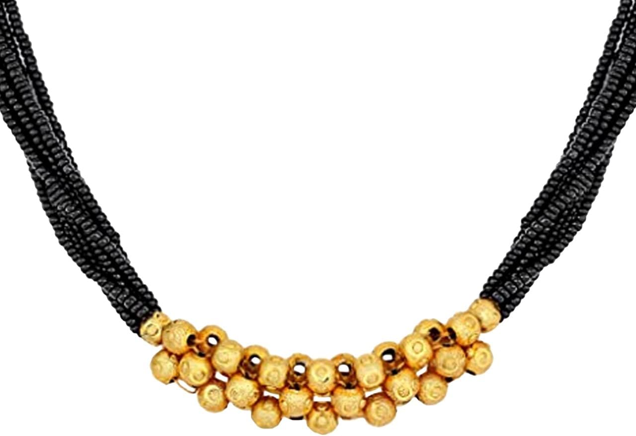 MEENAZSouth Indian Temple 1 Gram Gold 18Kt Maharashtrian Moti Pearl Beads Tanmaniya Mani Mala Thushi Mangalsutra Necklace Pendant Locket Choker Sets Jewellery Set For Women & Girls -Thushi-117 (Gold)