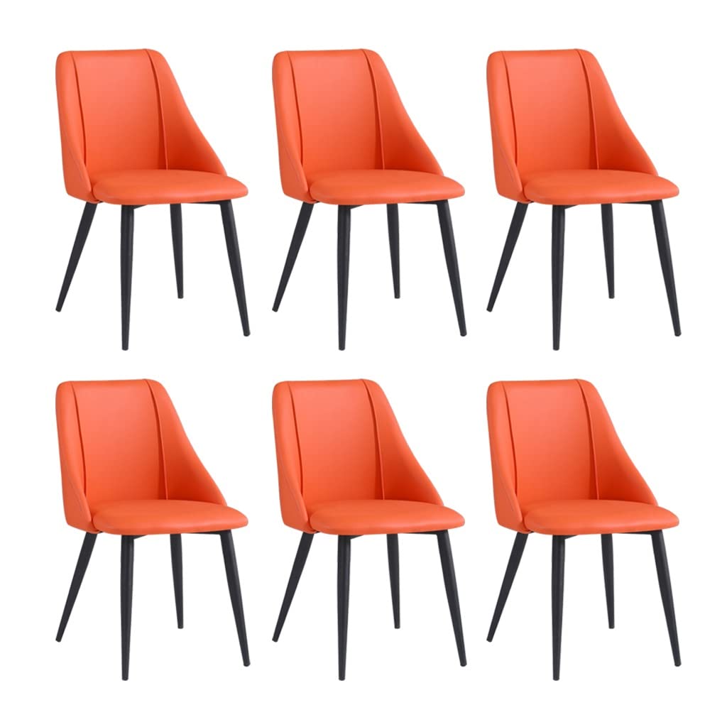 SJIALEN Dining Chairs Set of 6, Bedroom Living Room Side Chairs Matte Leather Upholstered Accent Kitchen Chairs 42×50×84cm Kitchen Chair (Color : Orange)