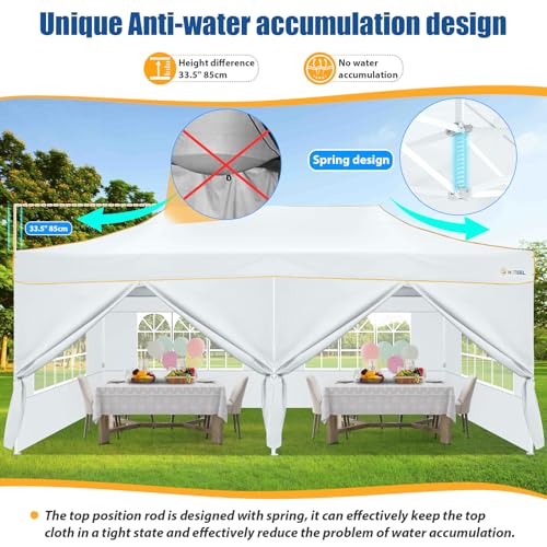 Image of HOTEEL 12x25 Pop up Canopy Tent for Parties, Heavy Duty Easy Setup Tent with 6 Sidewalls, Outdoor Commercial Instant Gazebo for Wedding Event, with Roller Bag & Sand Bags, White(Hexagonal Frame)