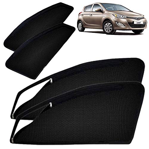 Image of Autofact Magnetic Car Sunshades Compatible with Hyundai Old i20 (2008 to 2014) (Set of 4) - Easy Installation, UV Protection, Keeps Car Cool (Front 2 with Zippers, Rear 2 Without Zippers)