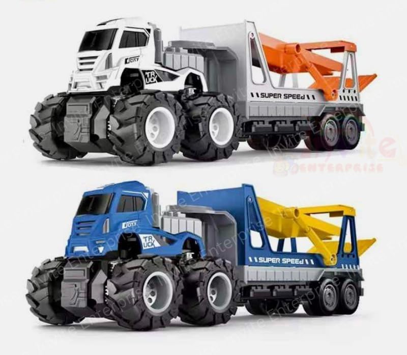 Image of 1:43 4WD Diecast Alloy Double-Deck Transportation Big Toy with Friction Powered Miniature Car Vehicle for Kids, Boys and Girls (2 Color Trucks = Send Any 1 Truck)