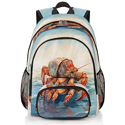 Elementary School Bags for Teens, Cute Ocean Crab Kids Backpacks Hermit Crabs Lightweight Bookbags Waterproof Sturdy Schoolbag Daypack for Girls Boys