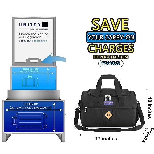 17X10X9 Inches United Airlines Personal Item Under Seat Duffel bag Suitable for Major Airlines including United, Spirit, Jetblue, Frontier, and American - Duffel Bag Design (Black)3